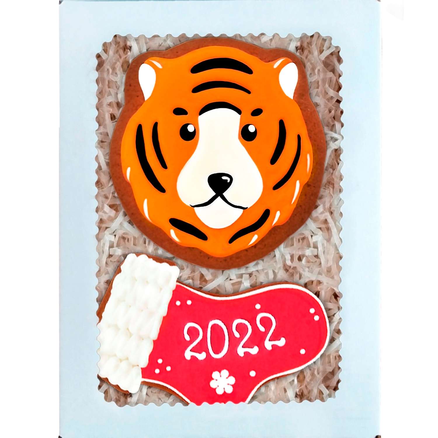 Имбирные пряники Вкусный подарок Тигр и Носок Новый год 2022 18х12 см - фото 2