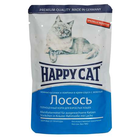 Корм влажный для кошек Happy Cat 100г соус лосось ломтики пауч