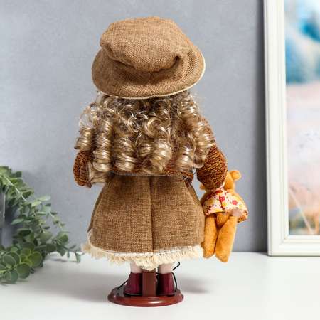 Кукла коллекционная Зимнее волшебство керамика «Глория в кантри платье и шляпе с мишкой» 30 см