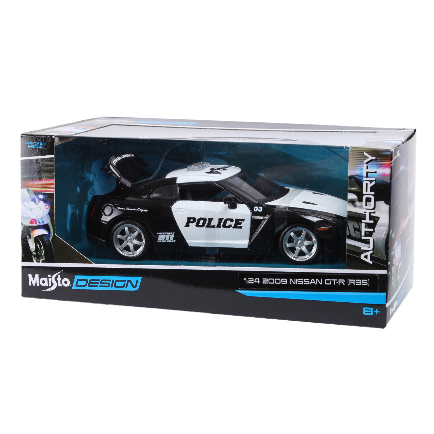 Полицейская машина MAISTO Nissan Gt-R 1:24 черный 32512/32455 - фото 2