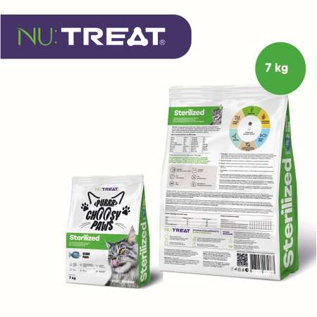 Корм для кошек Nu:Treat Purrr choosy Paws sterilized «‎Белая рыба»‎ 7 кг