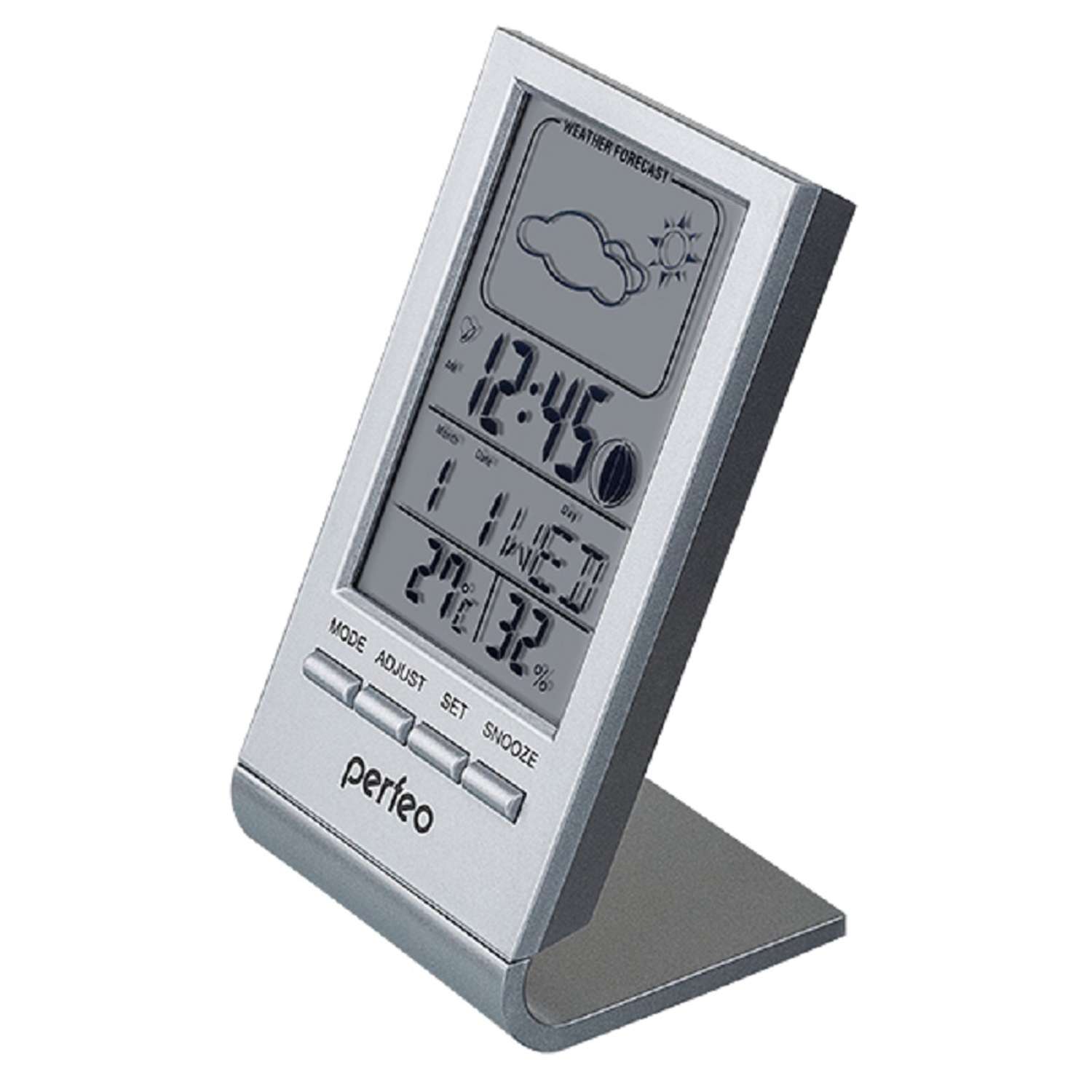 Часы-метеостанция Perfeo Angle серебряный PF-S2092 время температура влажность дата - фото 1