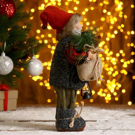 Дед мороз Зимнее волшебство «В клетчатой шубке с фонариком и мешком» 30 см