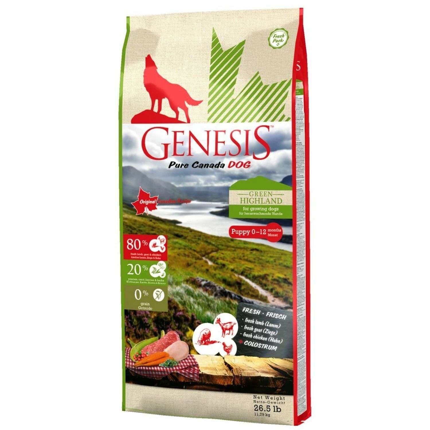 Корм для собак Genesis Pure Canada Green Highland Puppy с курицей козой и ягненком 11.79кг - фото 1