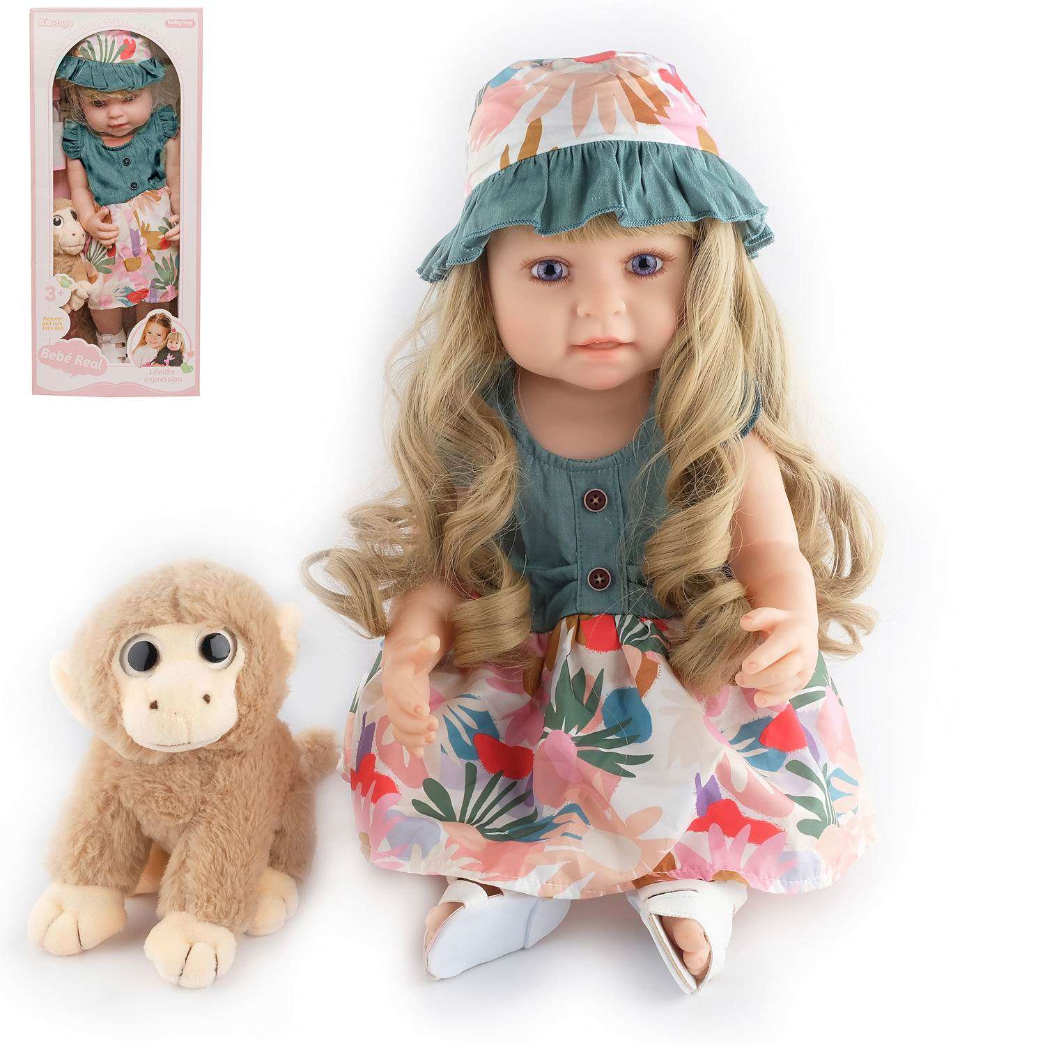 Кукла Junfa В разноцветных платье и шляпке с плюшевой обезьянкой WJ-35952 - фото 3