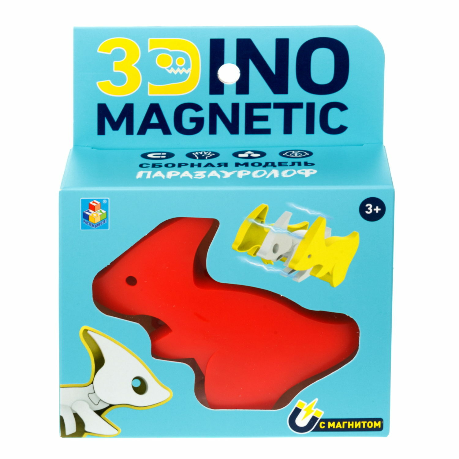 Сборная модель 1TOY 3Dino Magnetic динозавр Паразауролоф красный - фото 2