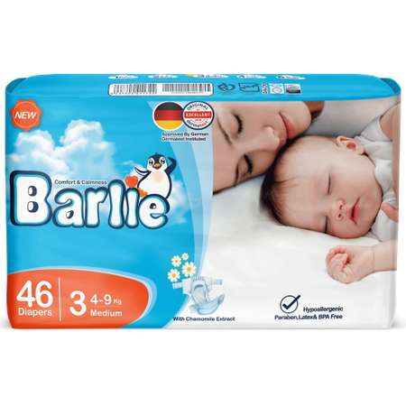 Подгузники детские Barlie №3 размер M / Medium для малышей 4-9кг 46штук в упаковке