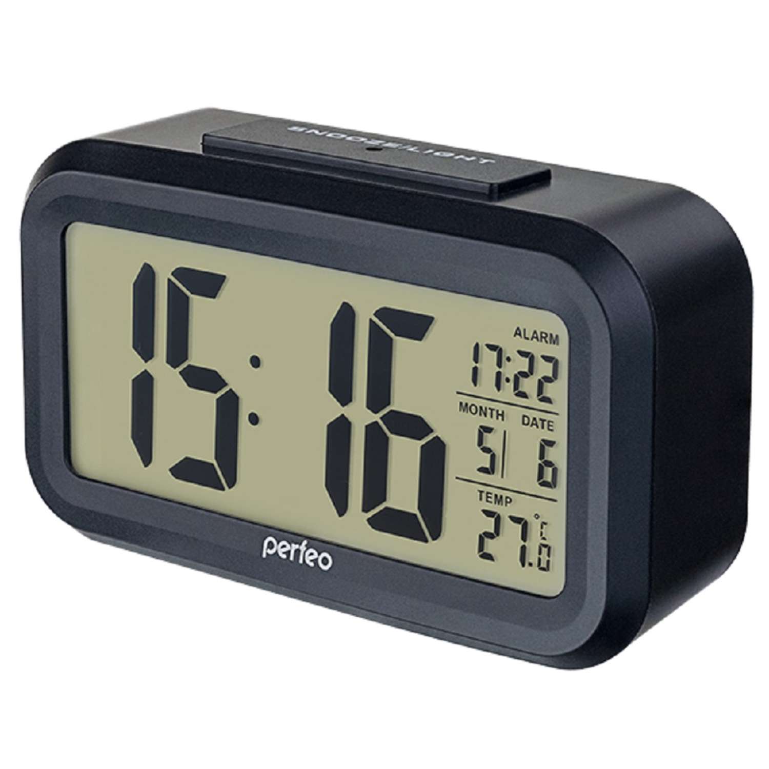 Часы-будильник Perfeo Snuz чёрный PF-S2166 время температура дата - фото 1