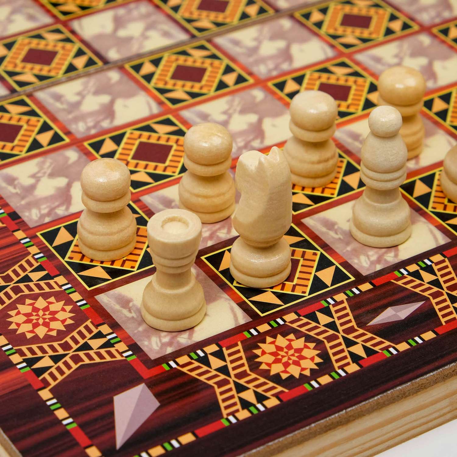 Настольная игра Sima-Land 3 в 1 «Узоры» нарды шашки шахматы 29х29 см - фото 3
