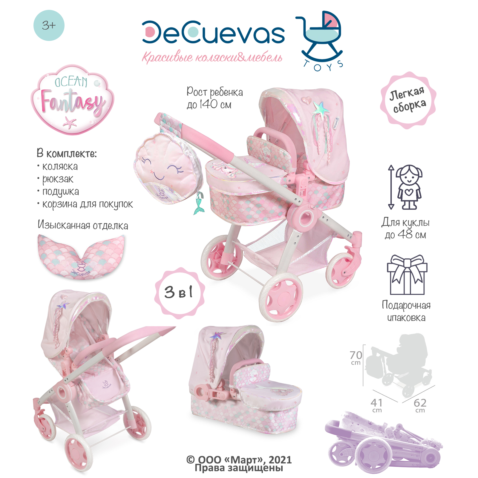 Коляска-трансформер 3 в 1 DeCuevas Toys 80541 Фантазия океана 80541 - фото 3