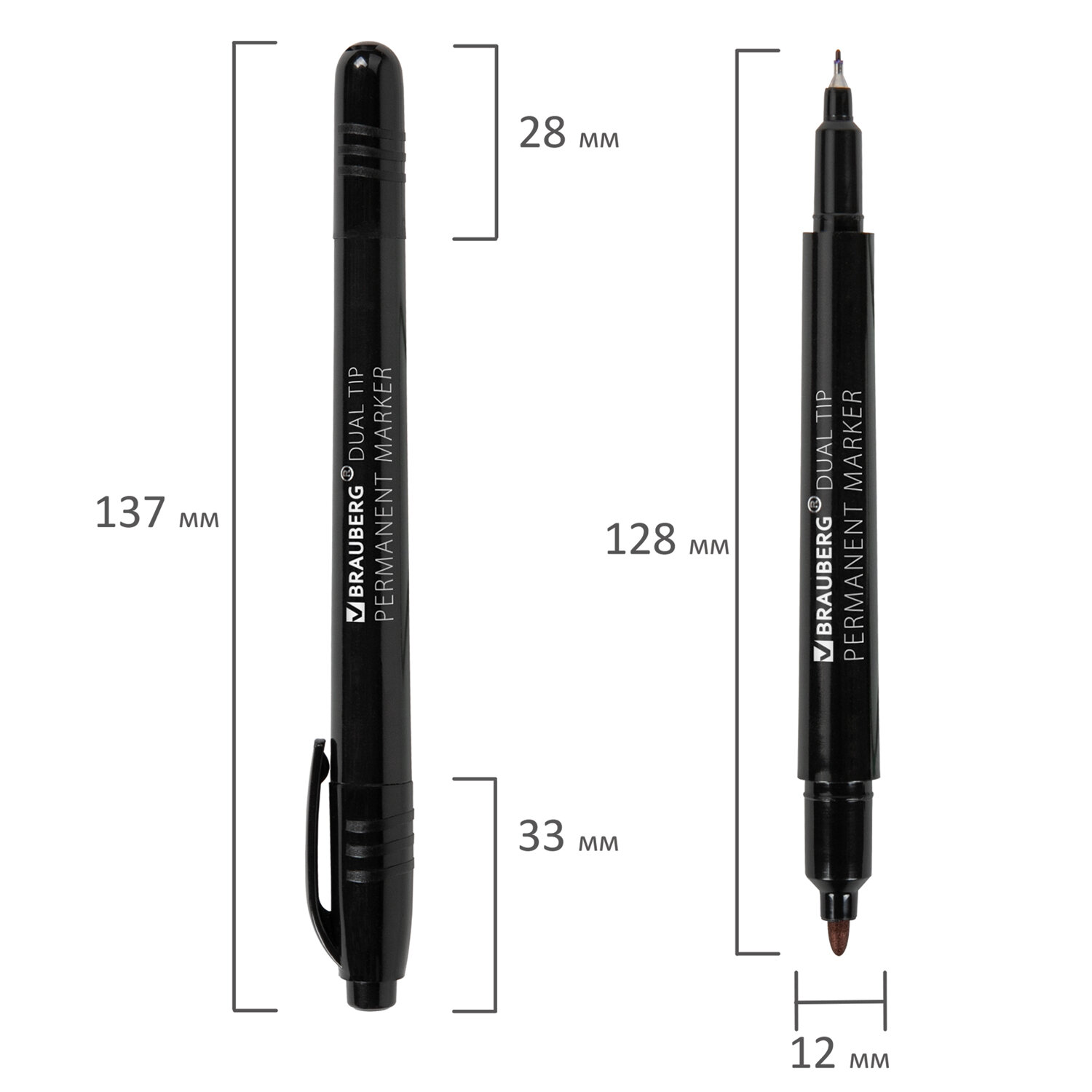 Маркеры перманентные Brauberg нестираемые для рисования и письма черные 10 штук - фото 19