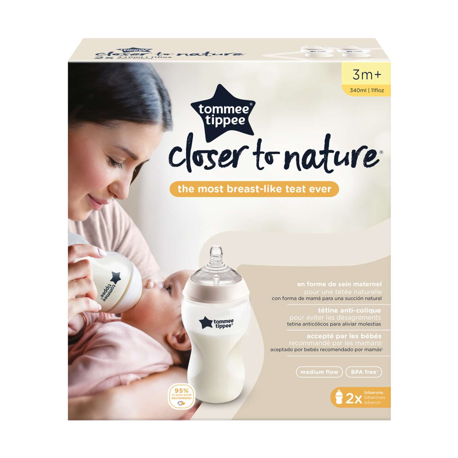 Бутылочка Tommee tippee для кормления Closer to nature 340 мл 3 мес + 2 шт. - фото 2