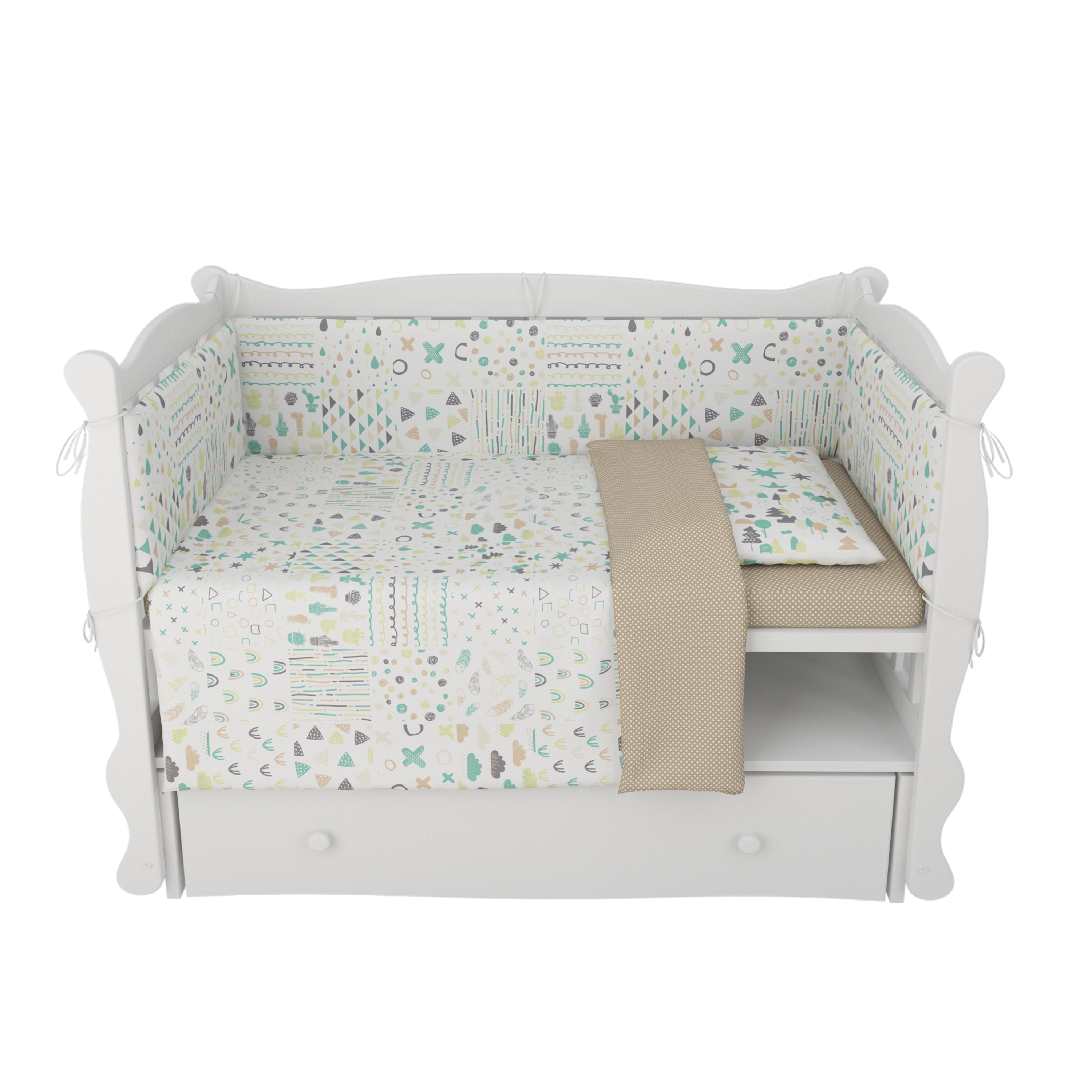 Комплект постельного белья Amarobaby Абстракция 7предметов Белый-Коричневый - фото 6