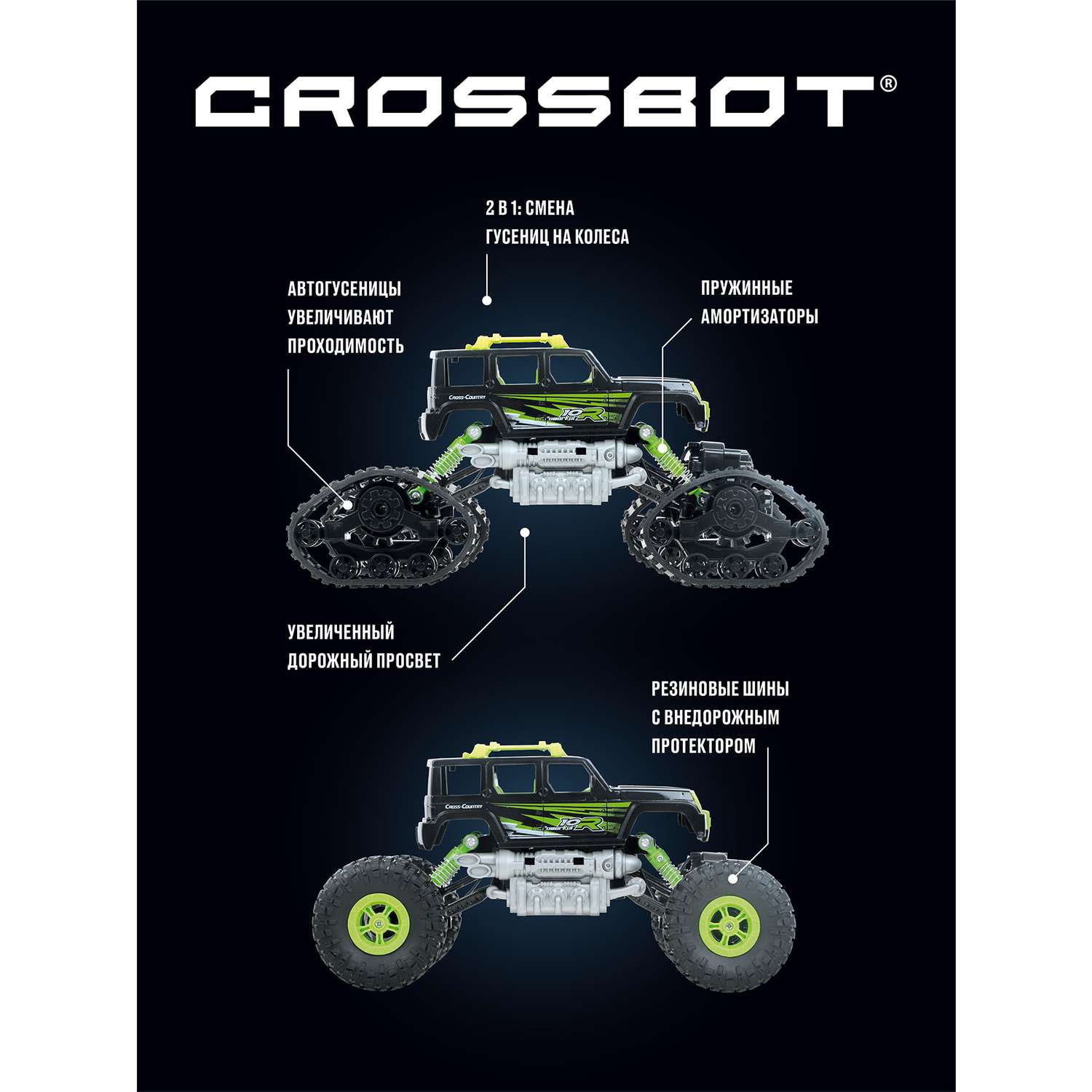 Машина на пульте управления CROSSBOT Вездеход Краулер и дополнительный комплект колес - фото 5