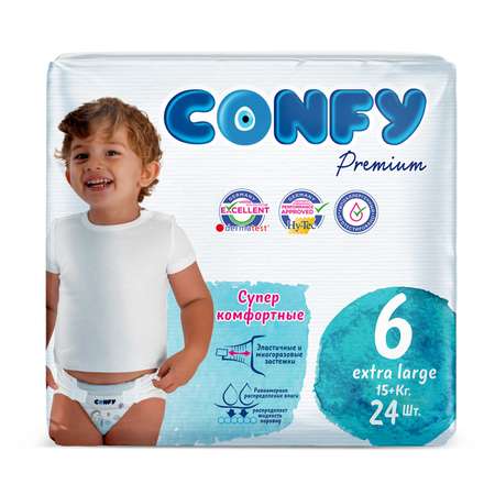 Подгузники детские CONFY Premium Extra Large размер 6 15+ кг 24 шт CONFY