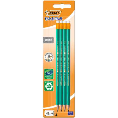 Карандаши BIC Эволюшн с резинкой 4 шт