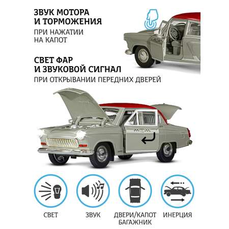 Машинка металлическая АВТОпанорама игрушка детская Волга ГАЗ-21 Такси 1:24 серый