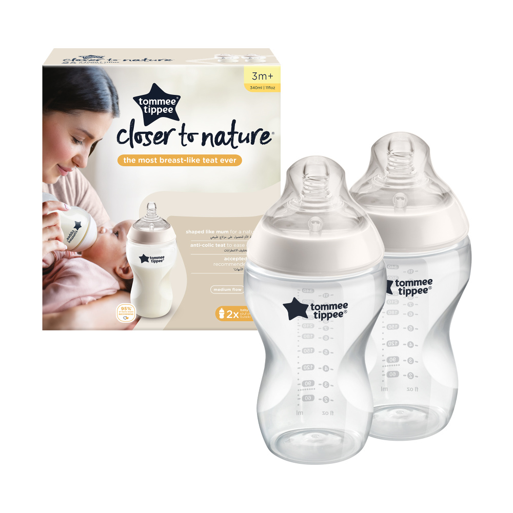 Бутылочка Tommee tippee для кормления Closer to nature 340 мл 3 мес + 2 шт. - фото 1