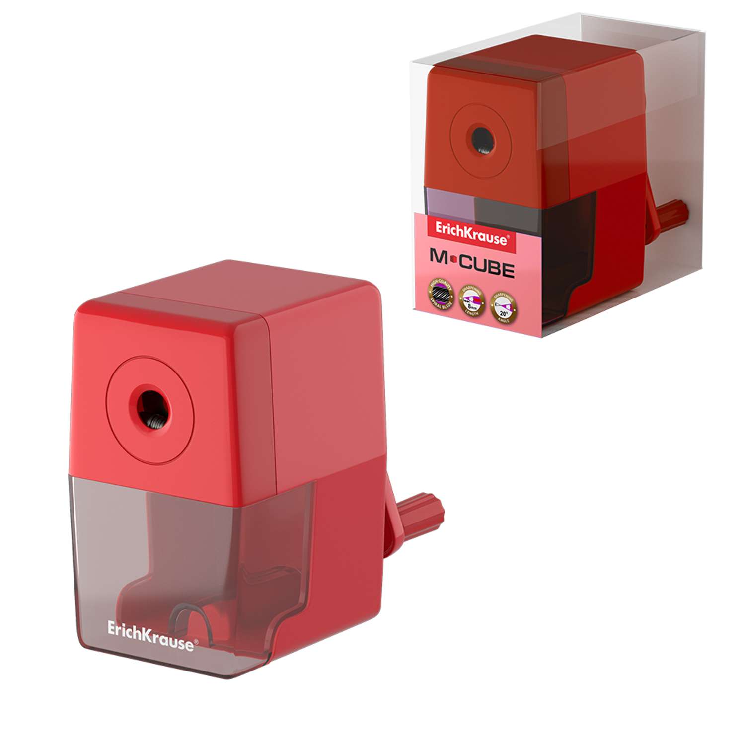 Точилка механическая ErichKrause M Cube с контейнером цвет красный - фото 1