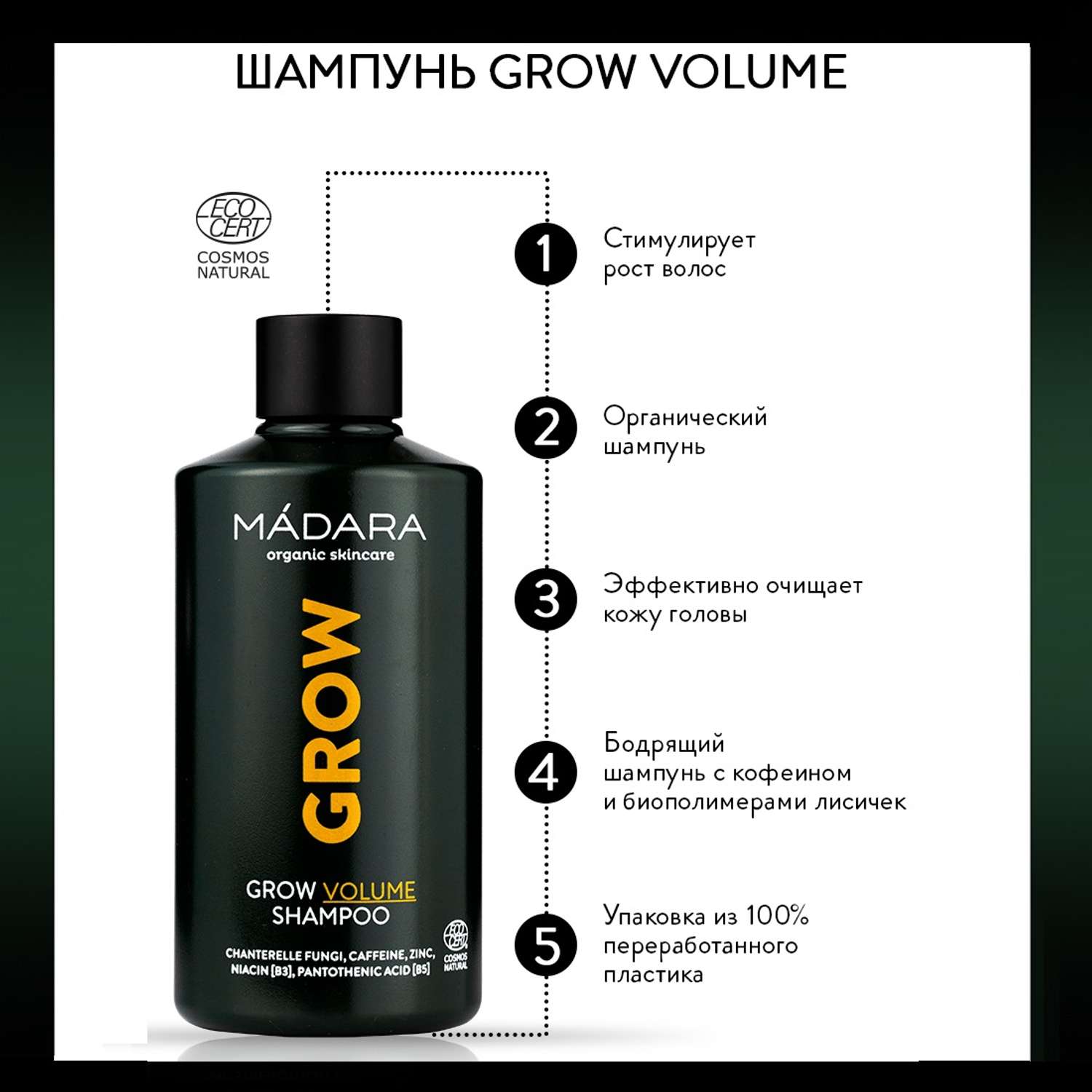 Шампунь для волос Madara Grow Volume 250 мл - фото 2