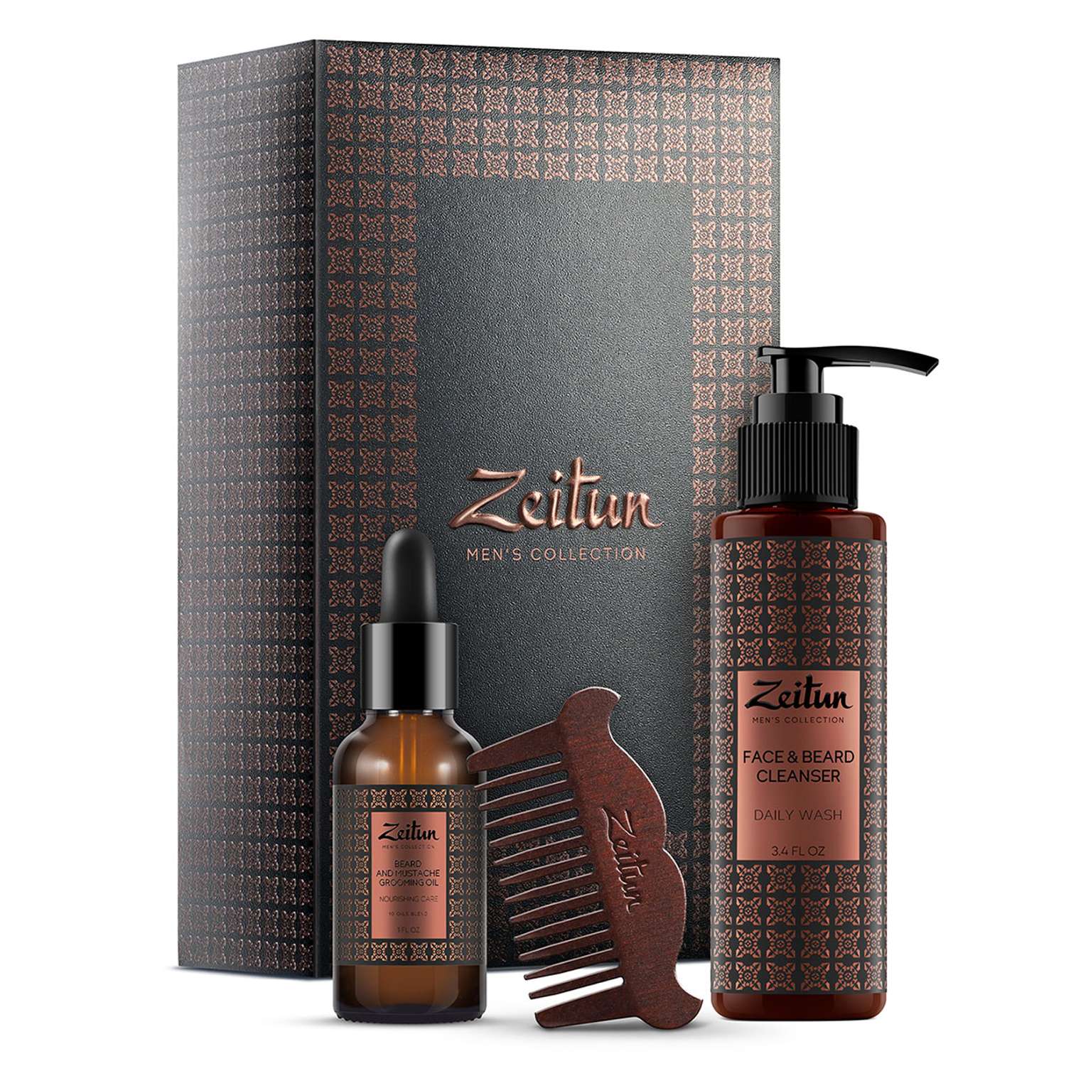 Подарочный набор для мужчин Zeitun Брутальный уход гель для умывания масло для бороды и гребень - фото 1