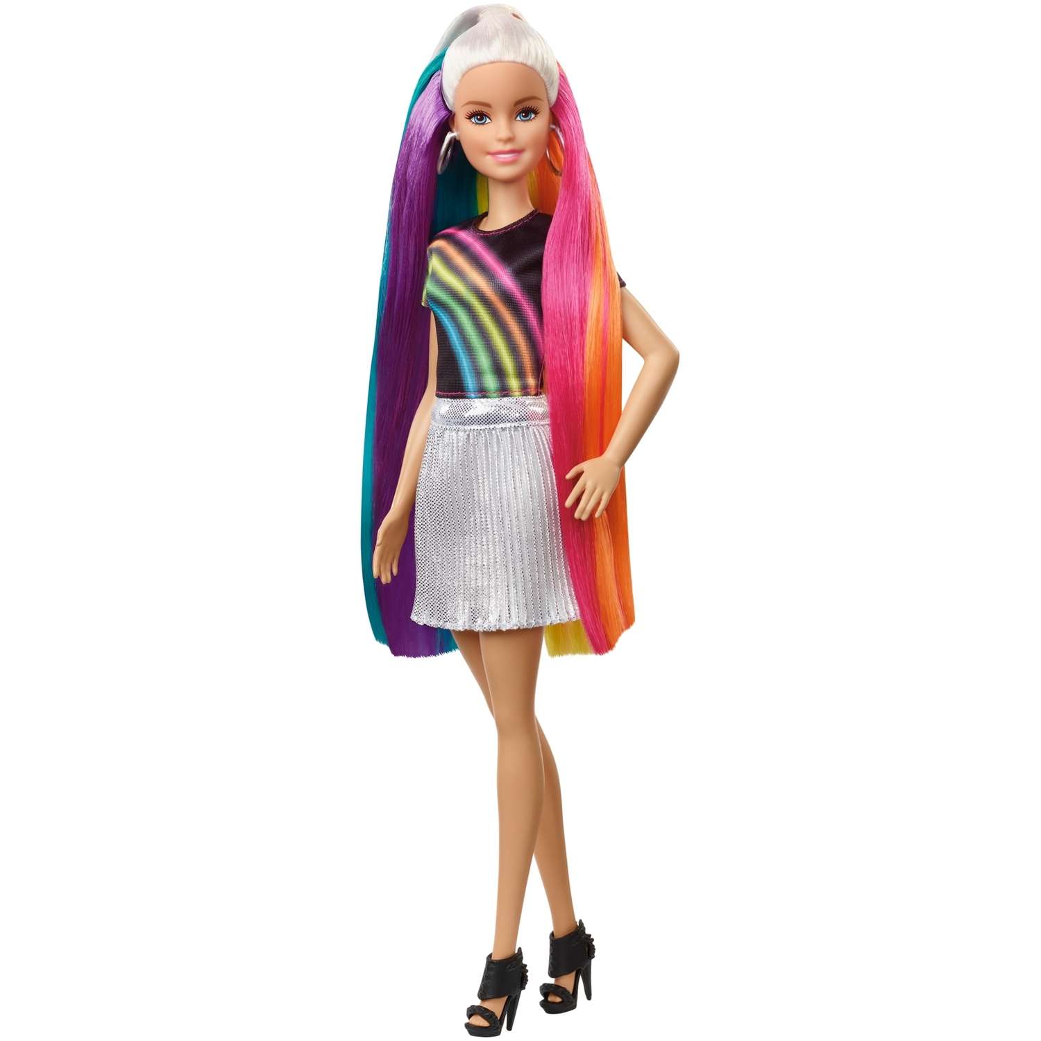 Кукла Barbie с радужной мерцающей прической FXN96 FXN96 - фото 1
