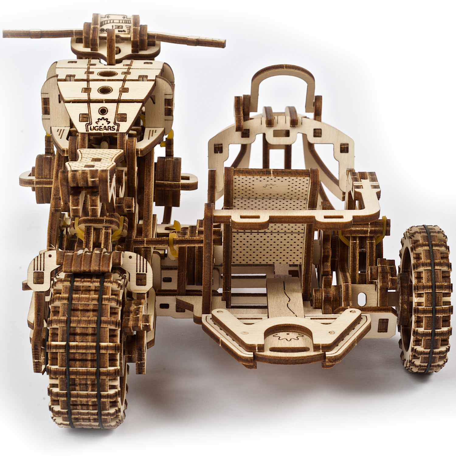 Сборная деревянная модель UGEARS Мотоцикл Scrambler UGR-10 с коляской 3D-пазл механический конструктор - фото 7