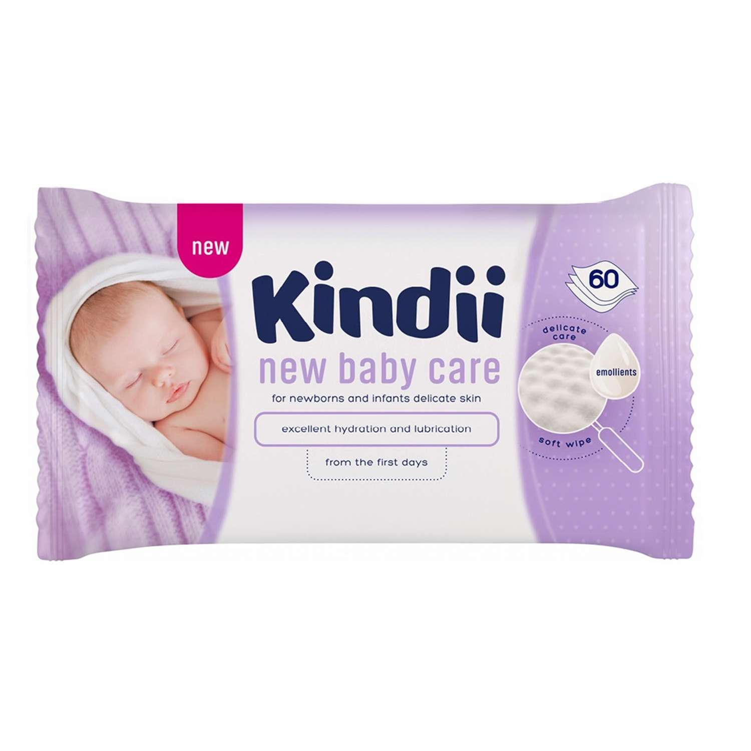 Влажные салфетки Kindii Для детей и младенцев New Baby Care 60шт - фото 1