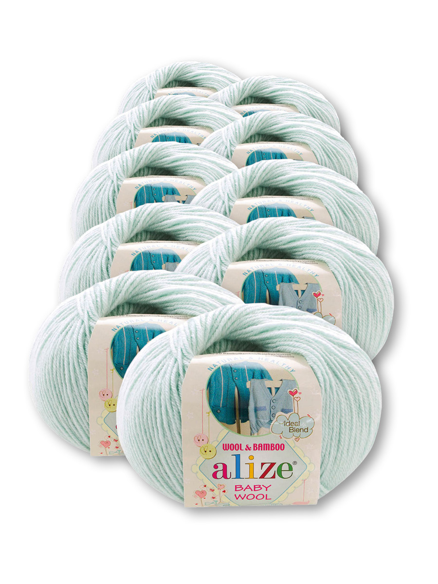 Пряжа для вязания Alize baby wool бамбук шерсть акрил мягкая 50 гр 175 м 522 мята 10 мотков - фото 2