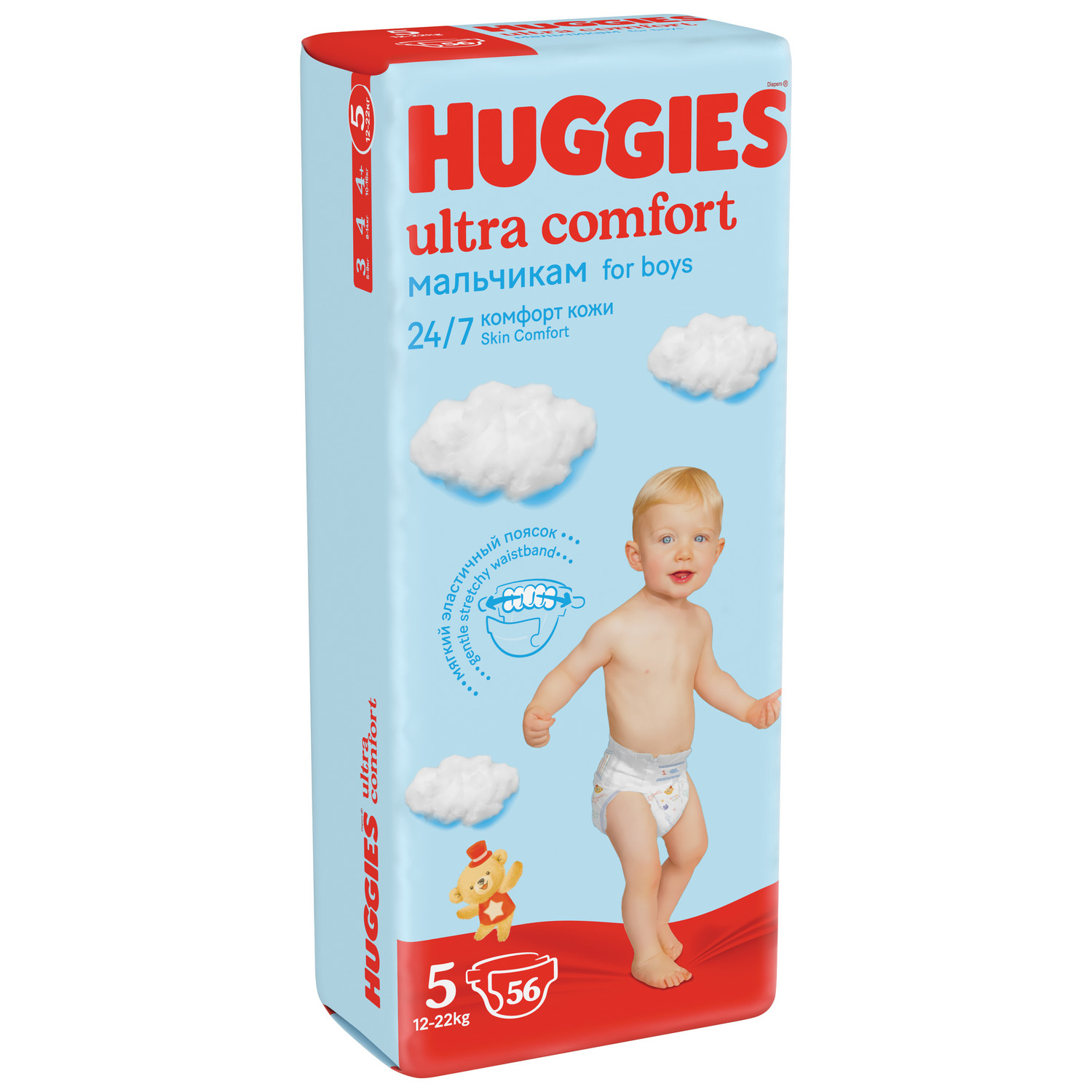 Подгузники Huggies Ultra Comfort 5 (12-22 кг) для мальчиков 56 шт