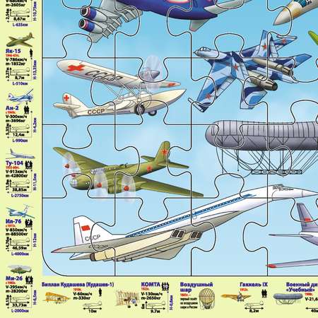 Пазл РУЗ Ко Детский на подложке. Отечественная авиация. 36х28 см 63 элемента