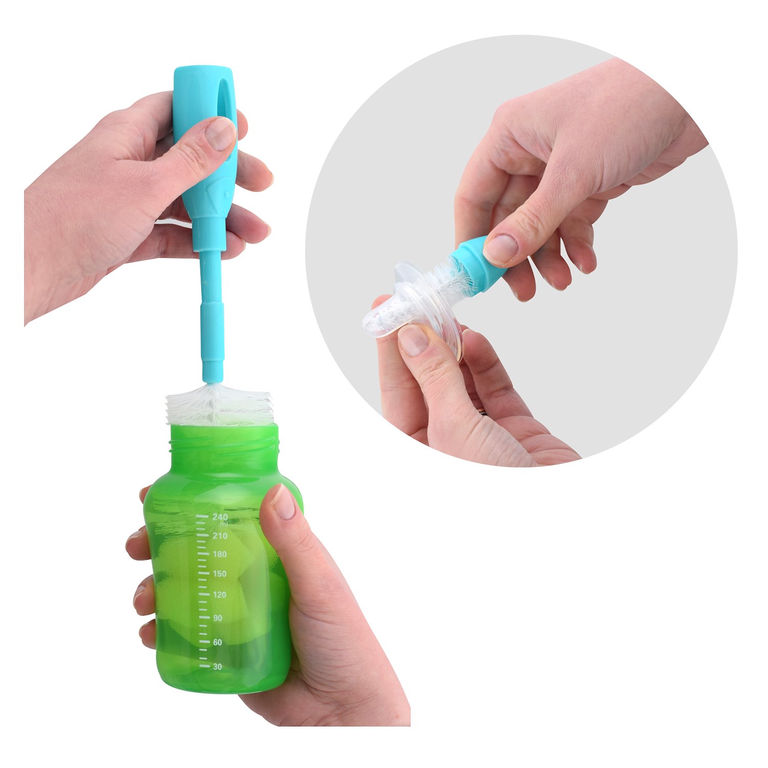 Набор ершиков Мультидом  для мытья детских бутылочек 2 в 1 с губкой 2шт - фото 3