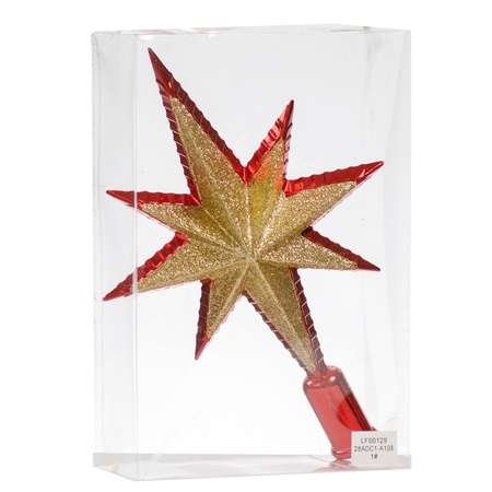 Елочное украшение BABY STYLE Верхушка звезда Искра красный 7-ми конечная 30 см