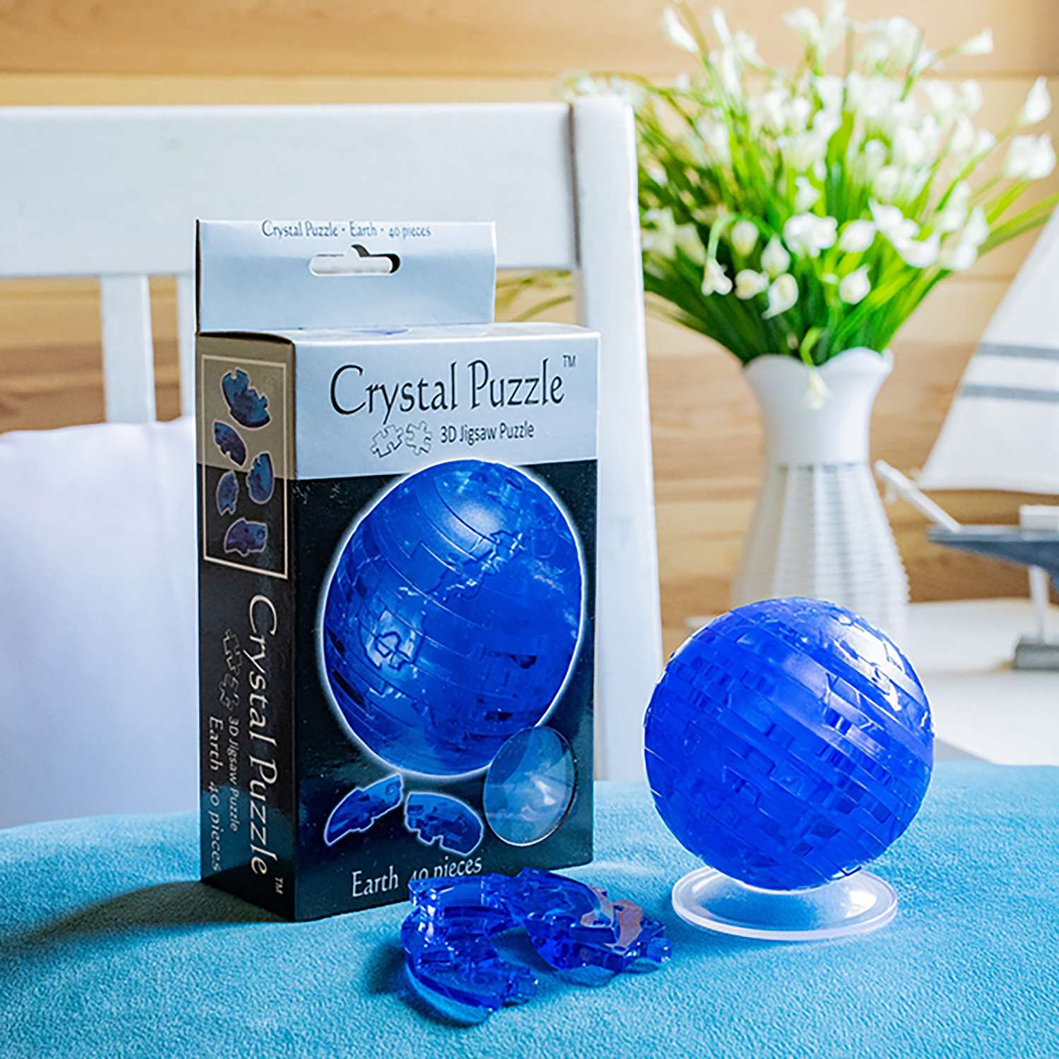 3D-пазл Crystal Puzzle IQ игра для детей кристальная Планета Земля голубая 40 деталей - фото 2