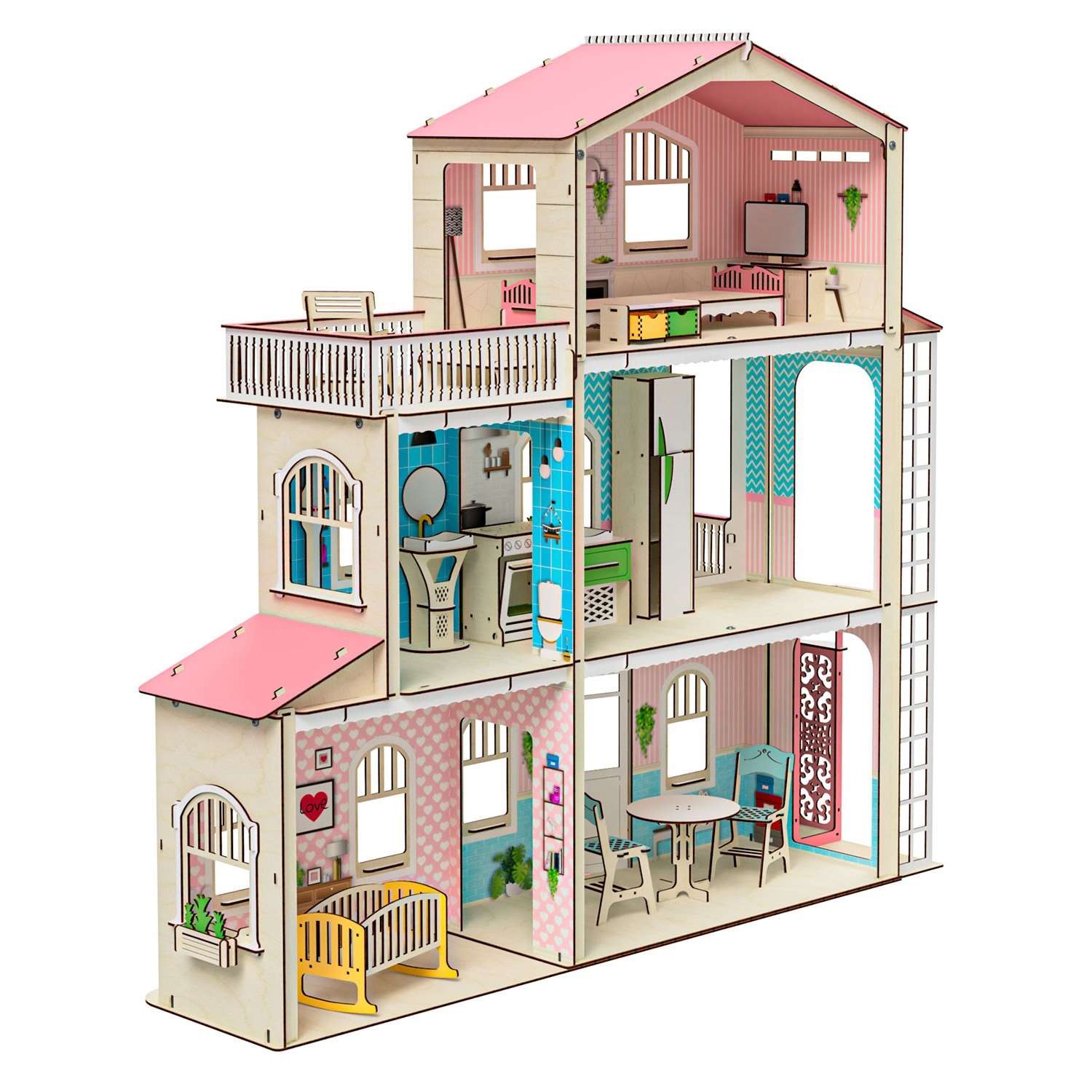 Кукольный домик с мебелью M-WOOD Симфония с лифтом с мебелью 3023_3 - фото 3
