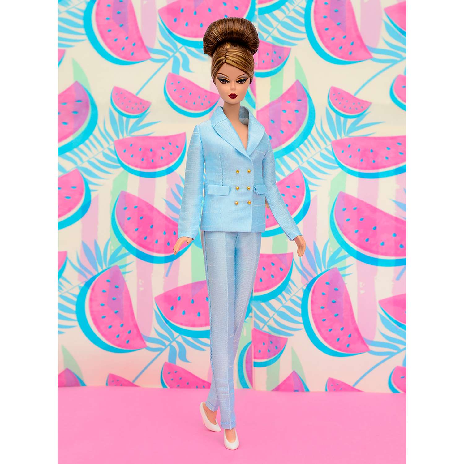 Шелковый брючный костюм Эленприв Небесно-голубой для куклы 29 см типа Барби FA-011-15 - фото 8