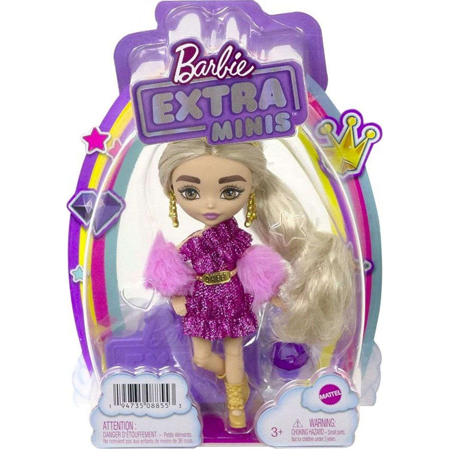 Набор игровой Кукла Barbie Extra Minis 8 Модница в мерцающем платье с меховой накидкой HJK67 HJK67 - фото 5