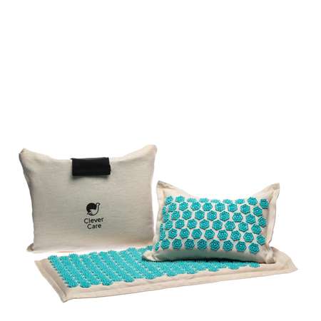 Набор: коврик и подушка CleverCare акупунктурные с сумкой для хранения и переноски цвет бежевый с голубым