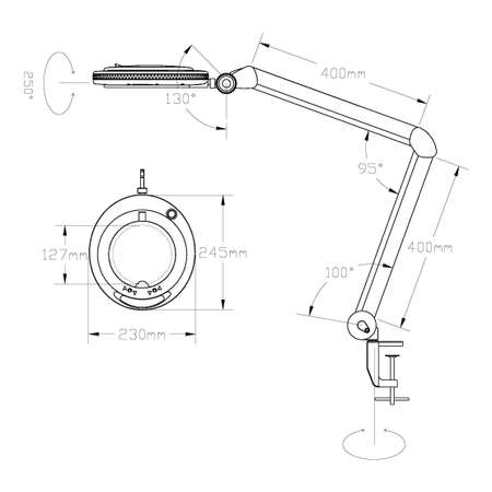 Лупа на струбцине REXANT 12 см круглая 3D с подсветкой и сенсорным регулятором яркости