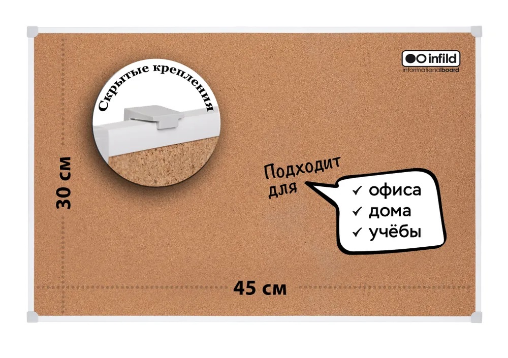 Доска с пробковым покрытием INFILD 30х45 см в пвх-профиле - фото 1