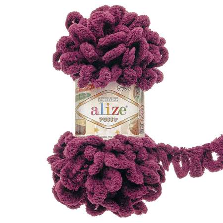 Пряжа для вязания Alize puffy 100 г 9 м микрополиэстер фантазийная плюшевая 111 сливовый 5 мотков