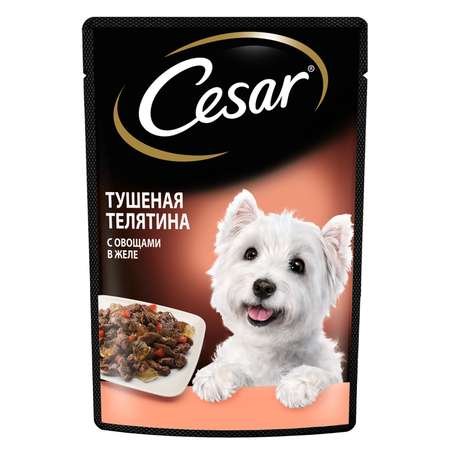 Корм для собак Cesar 85г тушеная телятина и овощи в желе консервированный