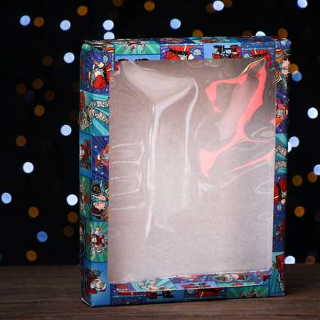 Коробка Sima-Land сборная крышка дно с окном.«Pop art улётный новый год» 26×21×4 см. 1 шт.
