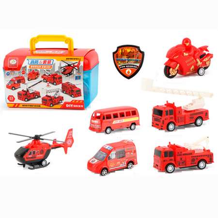 Игровой набор транспорт SHARKTOYS 5 пожарных машинок и дорожные знаки