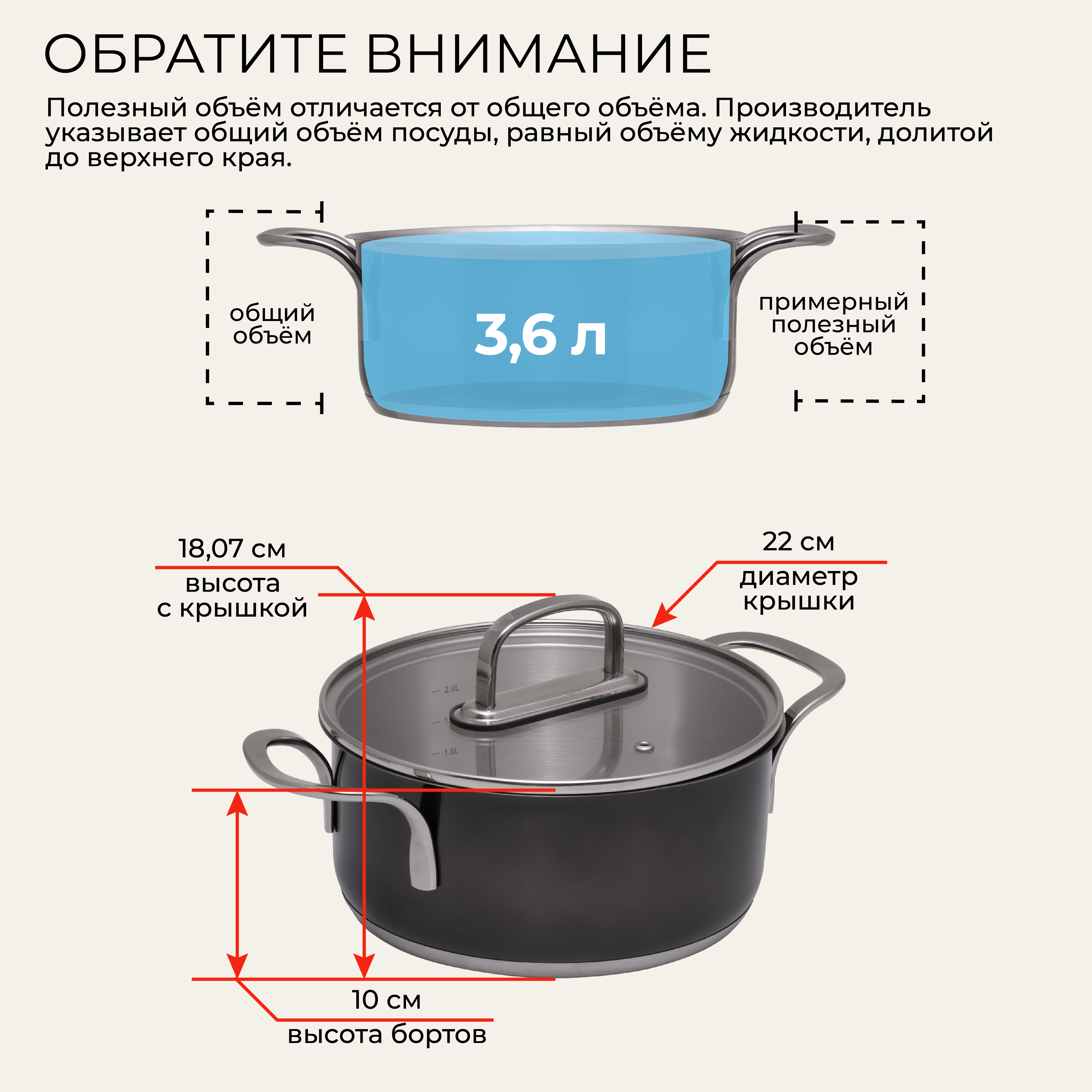 Кастрюля Unifico Uberto из нержавеющей стали 3,6л с крышкой графит - фото 2