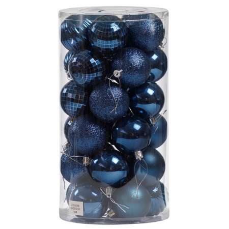 Набор елочных украшений BABY STYLE Шары темно-синий принт ромбик дольки 6 см 24 шт