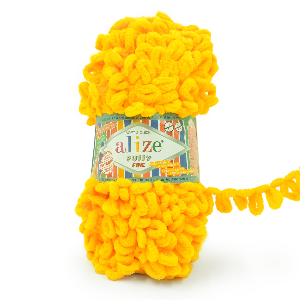 Пряжа для вязания Alize puffy fine 100 г 14.5 м микрополиэстер фантазийная мягкая 82 желтый 5 мотков - фото 8