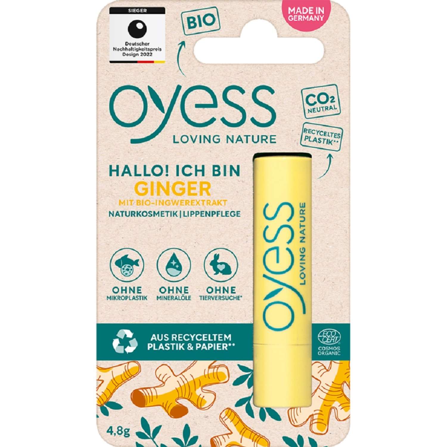 Бальзам для губ OYESS бесцветный Ginger с органическим экстрактом имбиря - фото 1