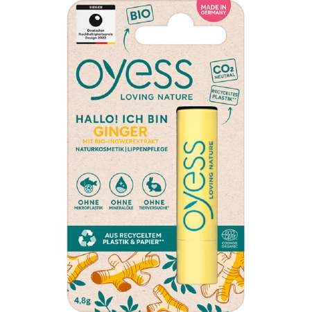 Бальзам для губ OYESS бесцветный Ginger с органическим экстрактом имбиря