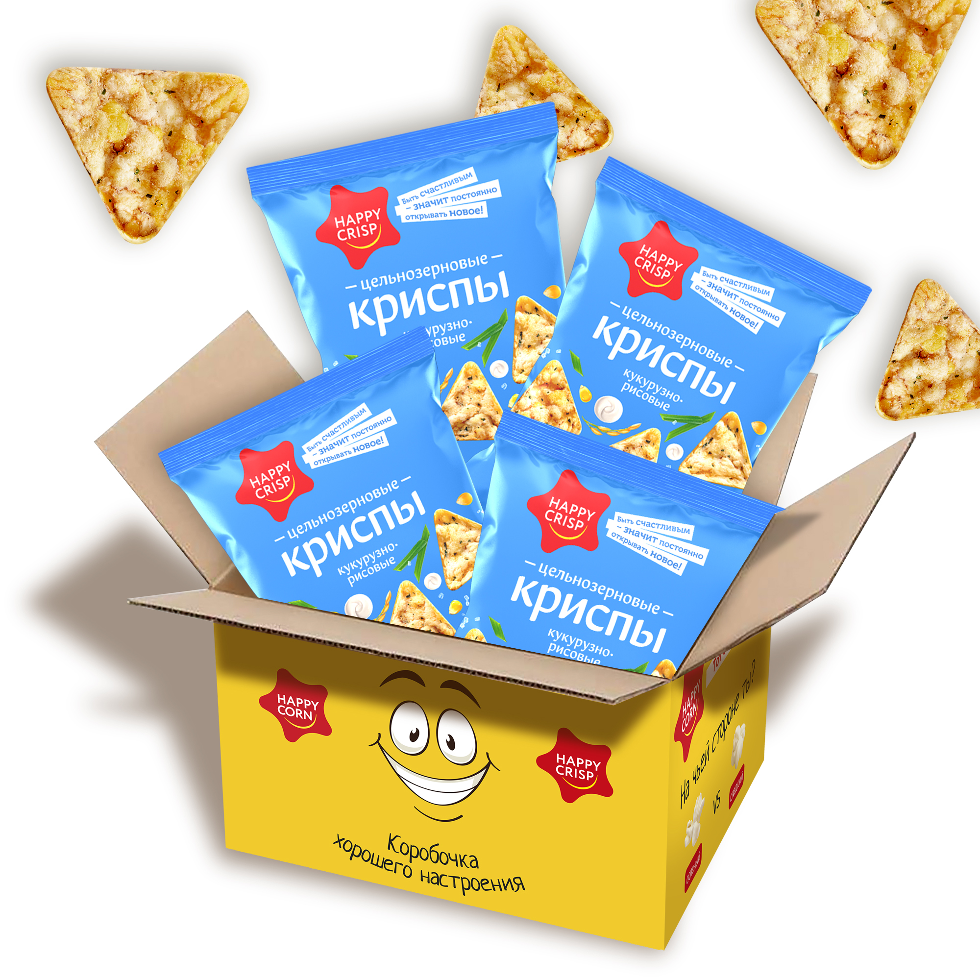 Чипсы Happy Crisp цельнозерновые Сметана и лук 4 шт по 50 г - фото 2